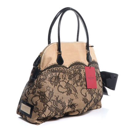Valentino Garavani Straw Lace Bow Dome Tote Black 3 of 9