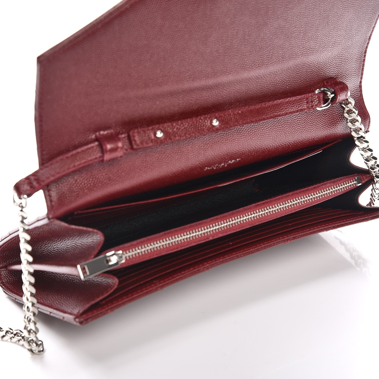 Saint Laurent Grain De Poudre Matelasse Chevron Monogram Chain Wallet Palissandre 5 of 8