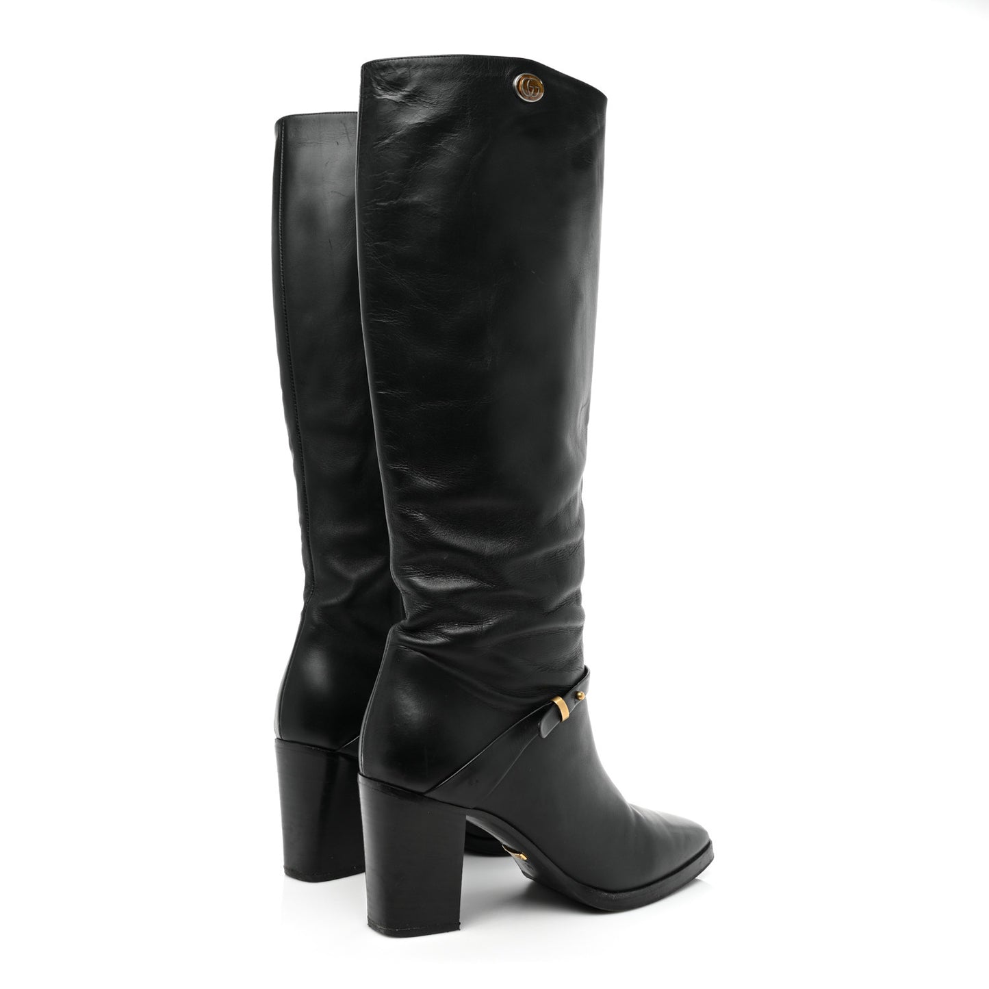 Calfskin Double G Knee High Boots 39 Black