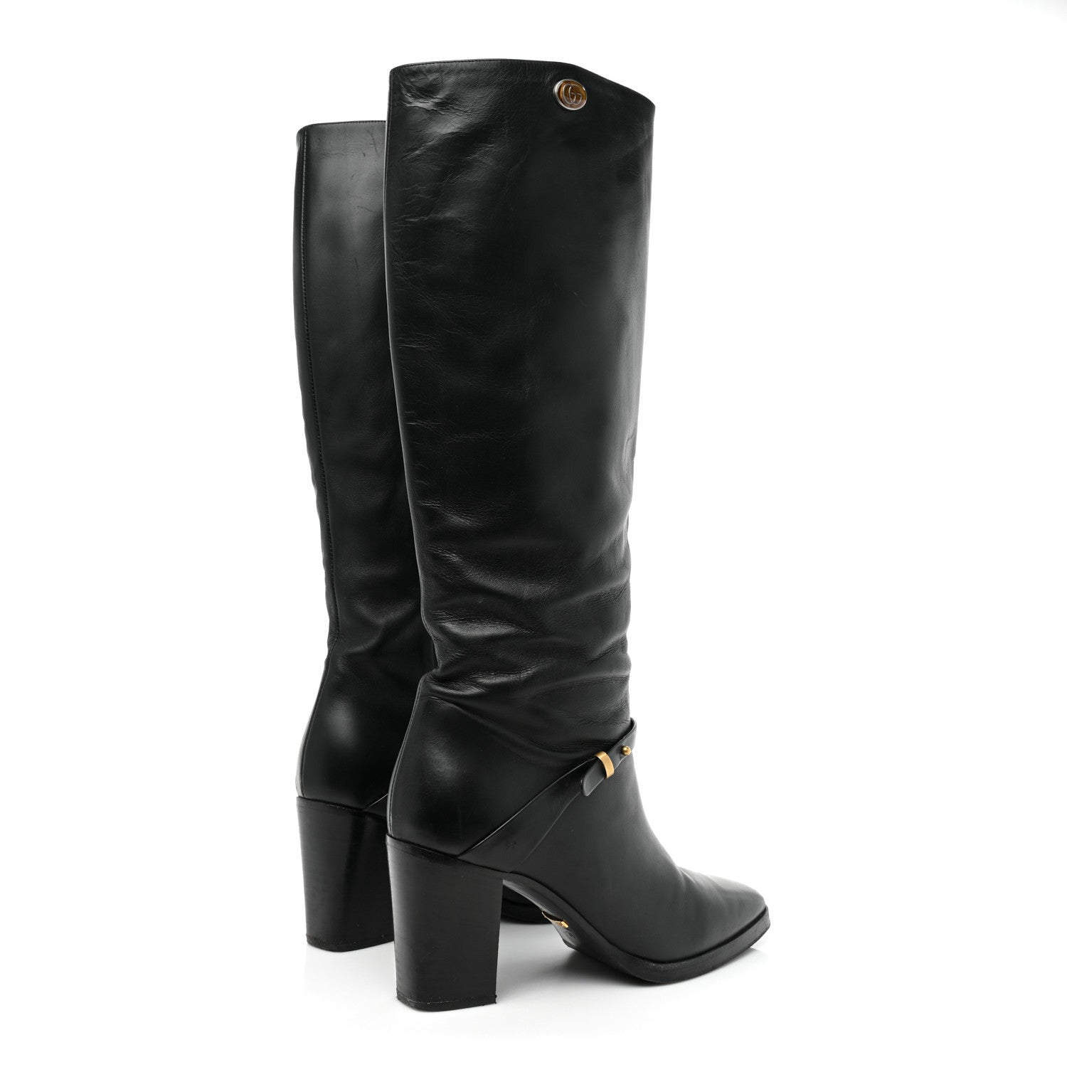 Gucci Calfskin Double G Knee High Boots 39 Black 4 of 15