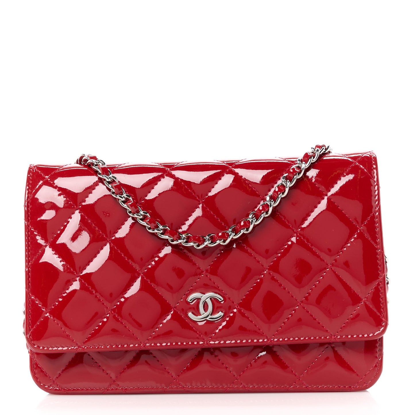 Patent Quilted Wallet On Chain WOC Red