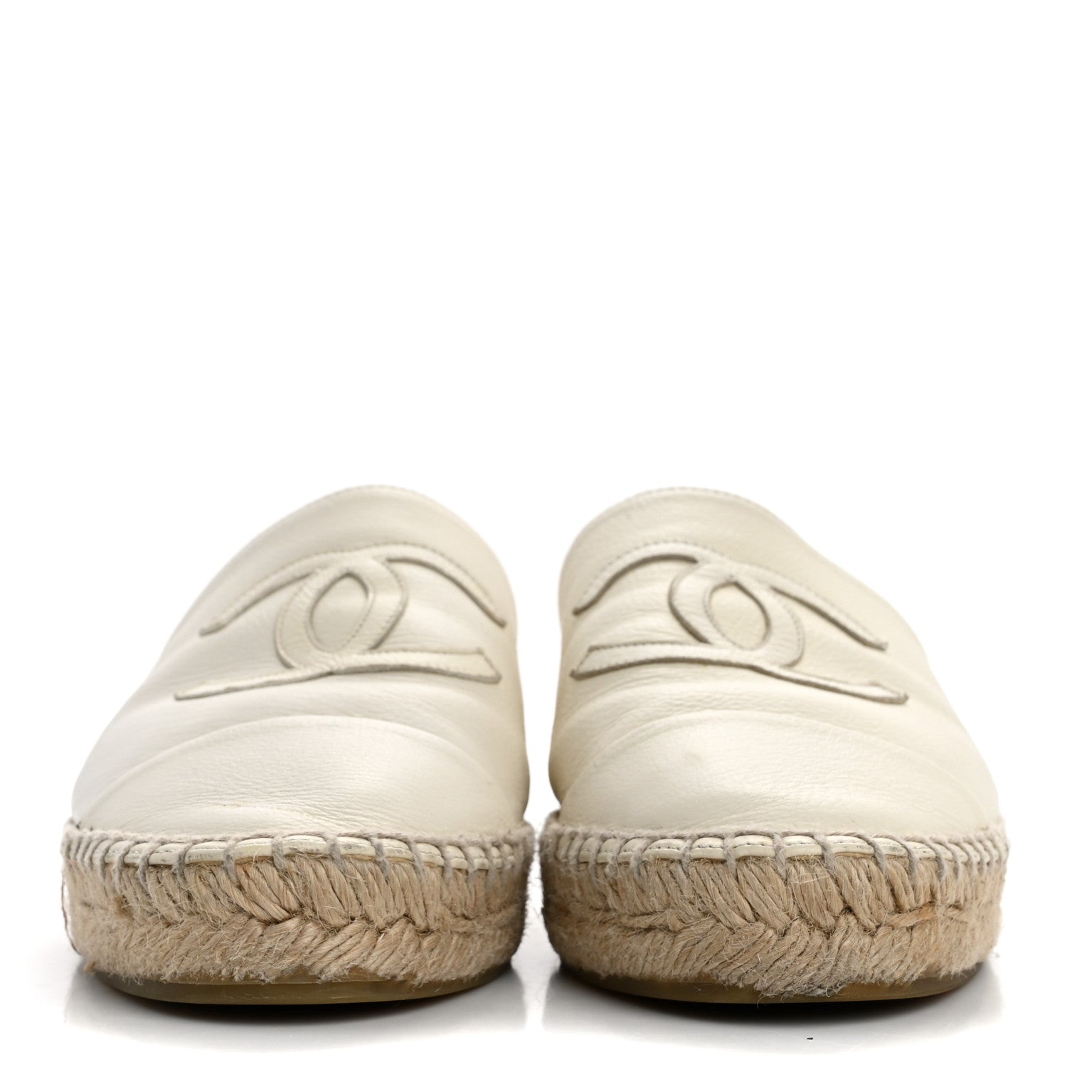 Chanel Calfskin CC Espadrille Mules 39 Ivory 3 of 10