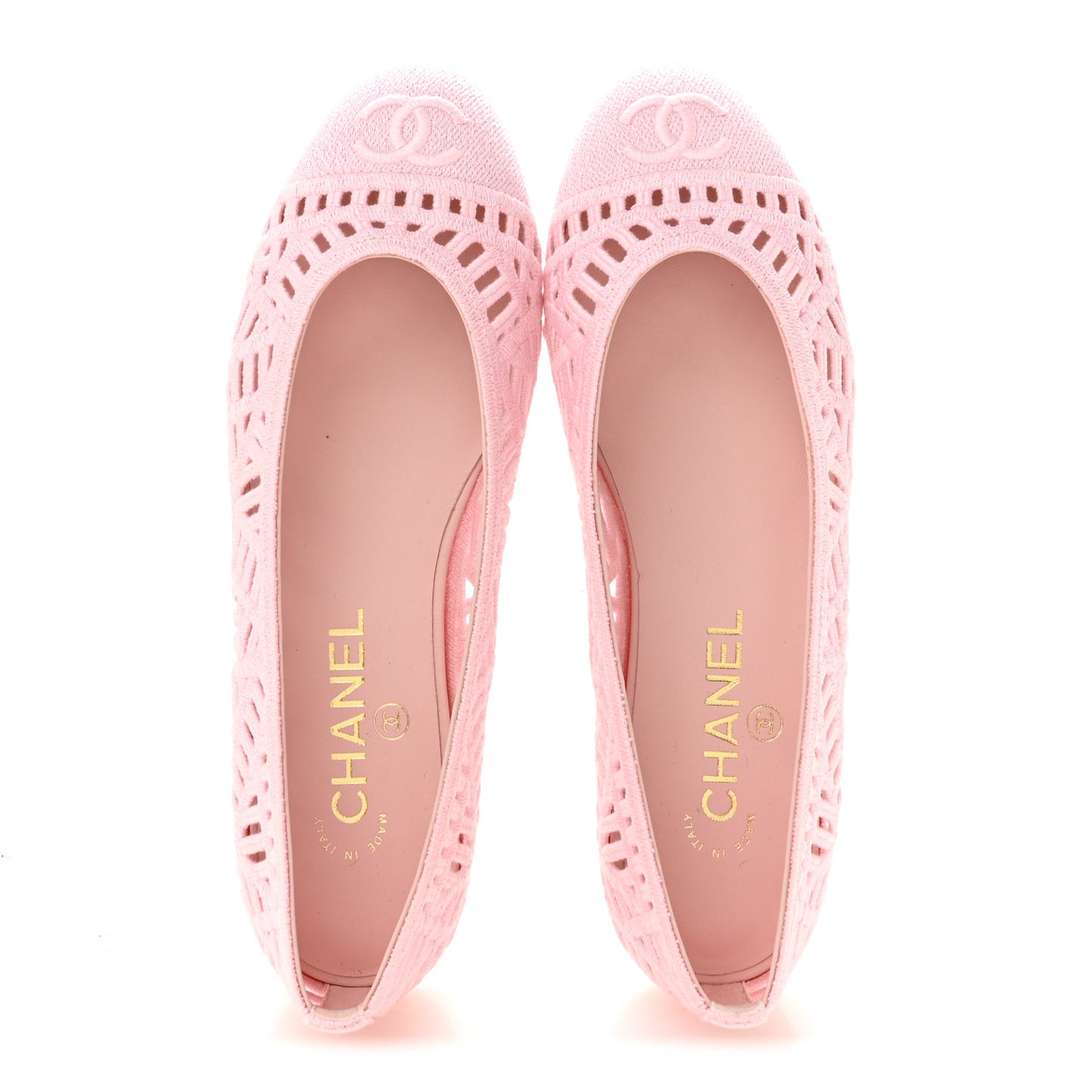 Cotton Embroidered Cap Toe Ballet Flats 38 Light Pink