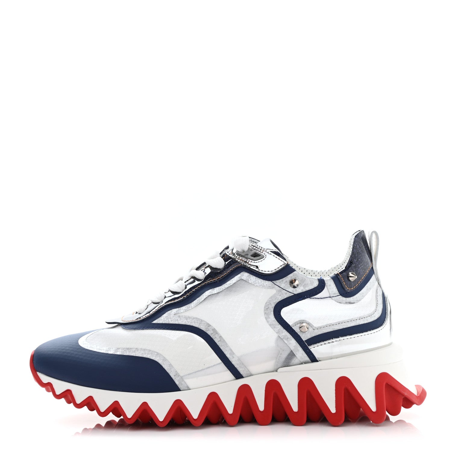 Christian Louboutin Patent Mesh Denim Rete Sharkina Flat Sneakers 38 Blue White 1 of 7