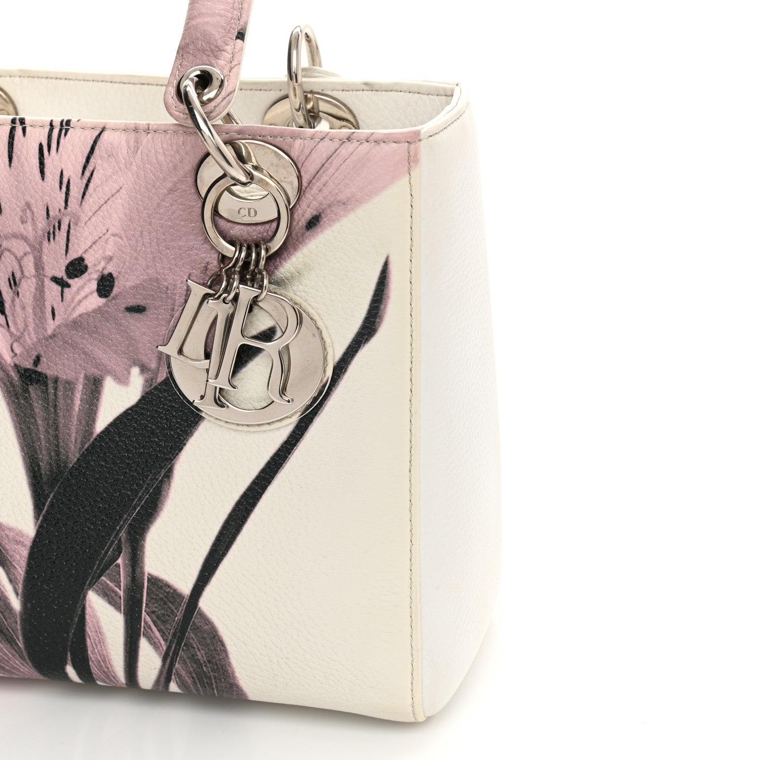 Christian Dior Deerskin Floral Printed Medium Lady Dior White 13 of 14