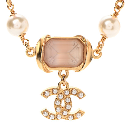 Chanel Crystal Pearl Bead CC Choker Gold Pink 4 of 7