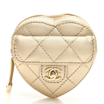 Chanel Metallic Lambskin Quilted CC In Love Heart Zipped Arm Coin Purse Gold 1 of 8
