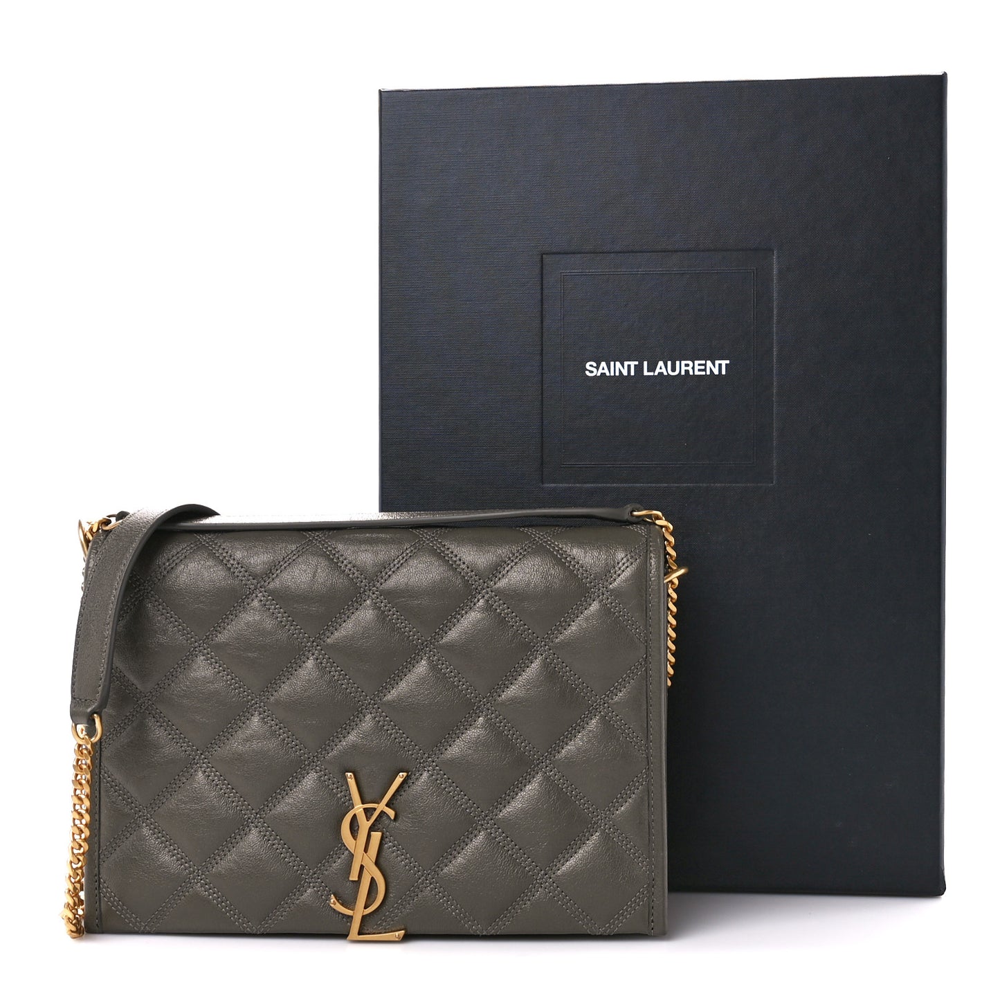 Lambskin Quilted Mini Becky Chain Bag Grey Kaki