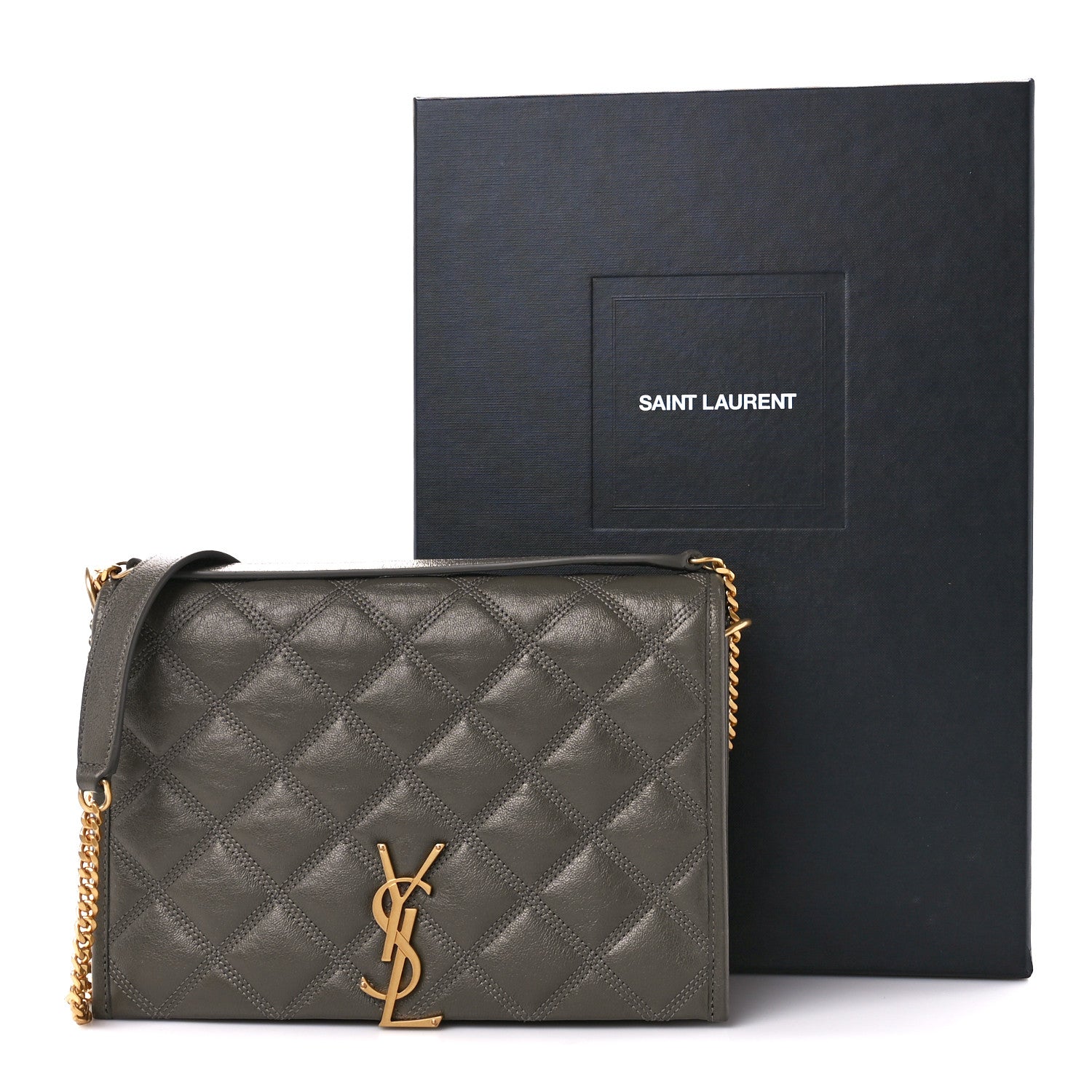Saint Laurent Lambskin Quilted Mini Becky Chain Bag Grey Kaki 12 of 12
