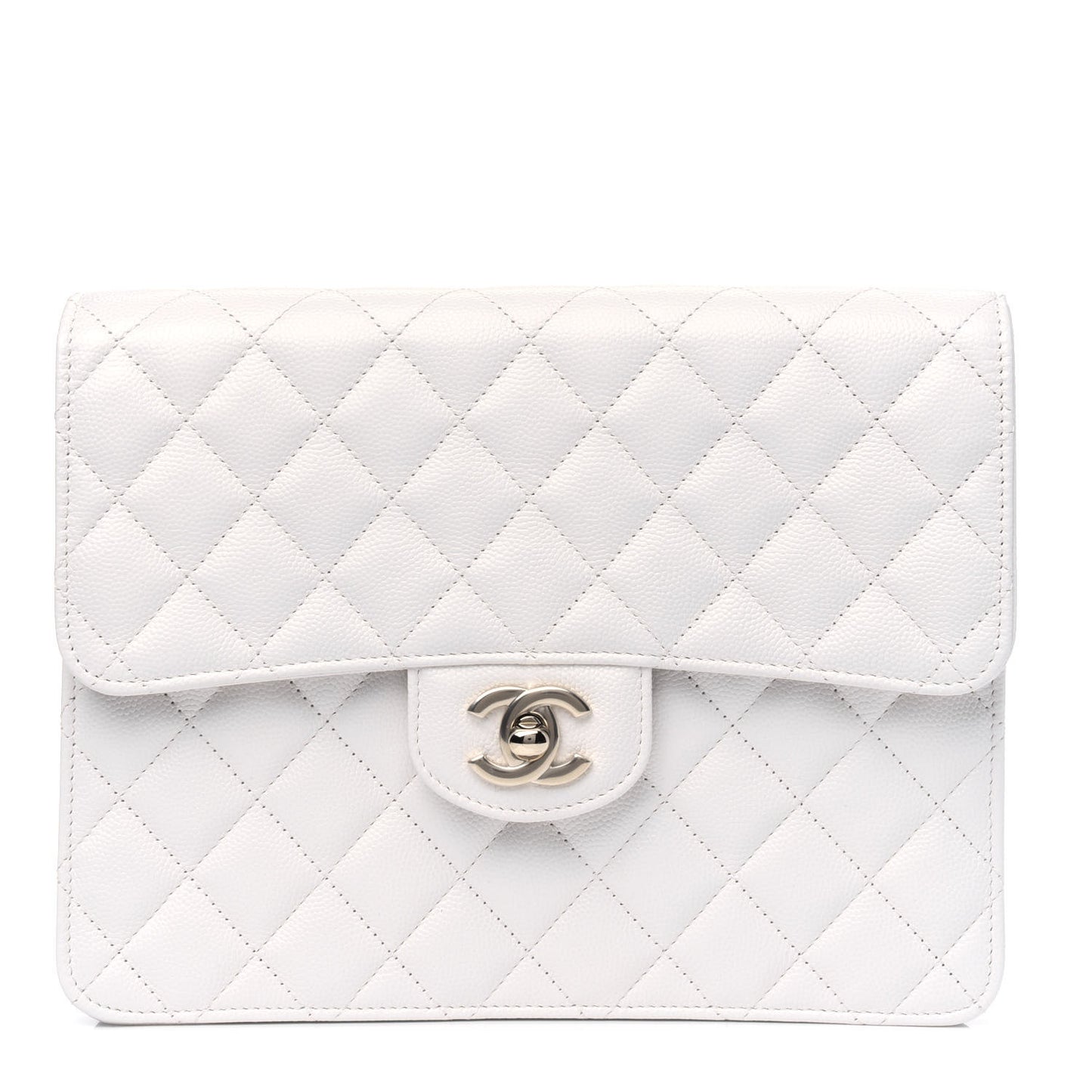 Caviar Quilted Square Flap Clutch White
