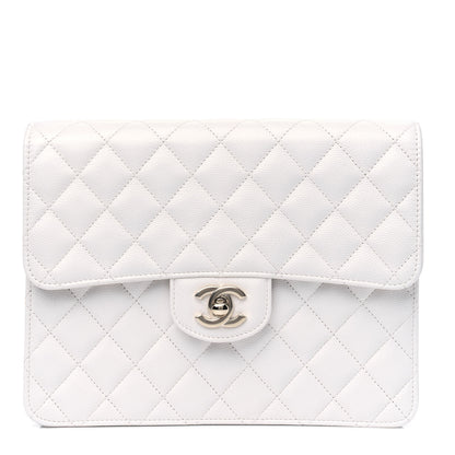 Chanel Caviar Quilted Square Flap Clutch White 1 of 4