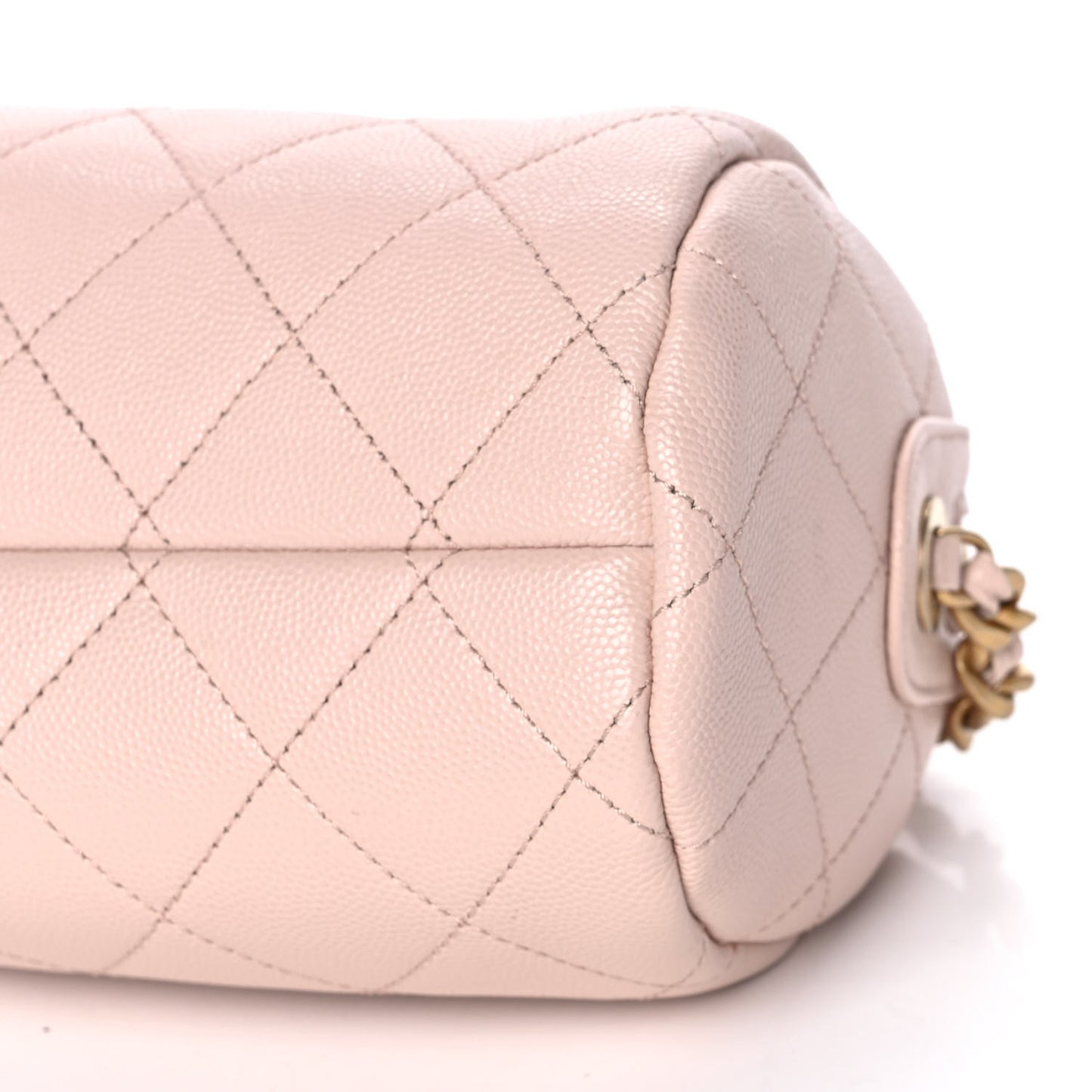 Shiny Lambskin Quilted Small Fashion Therapy Bowling Bag Beige