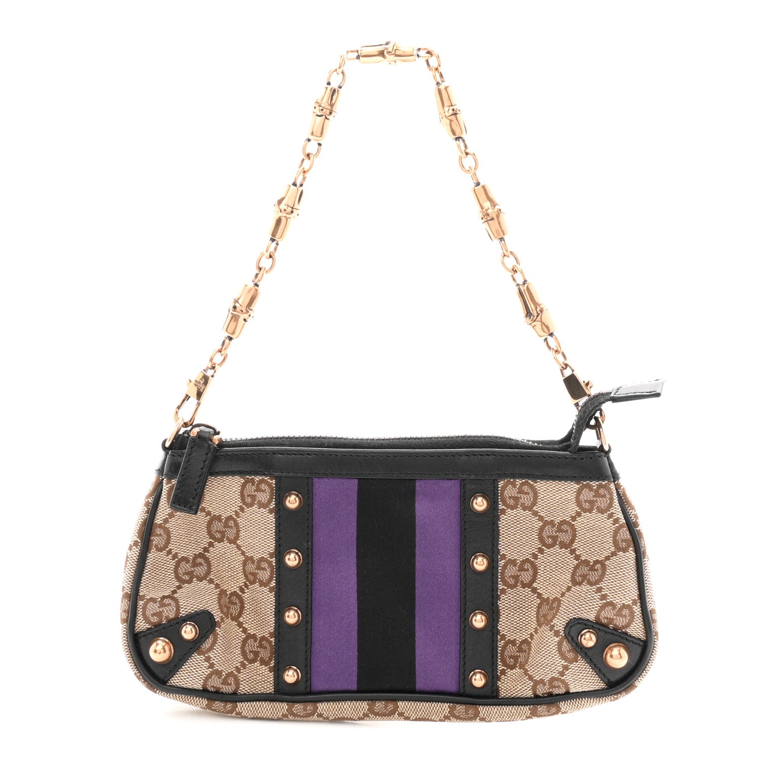 Gucci Monogram Web Studded Chain Clutch Purple 1 of 9