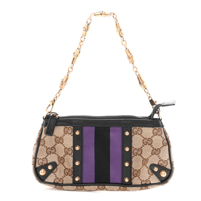 Gucci Monogram Web Studded Chain Clutch Purple 1 of 9