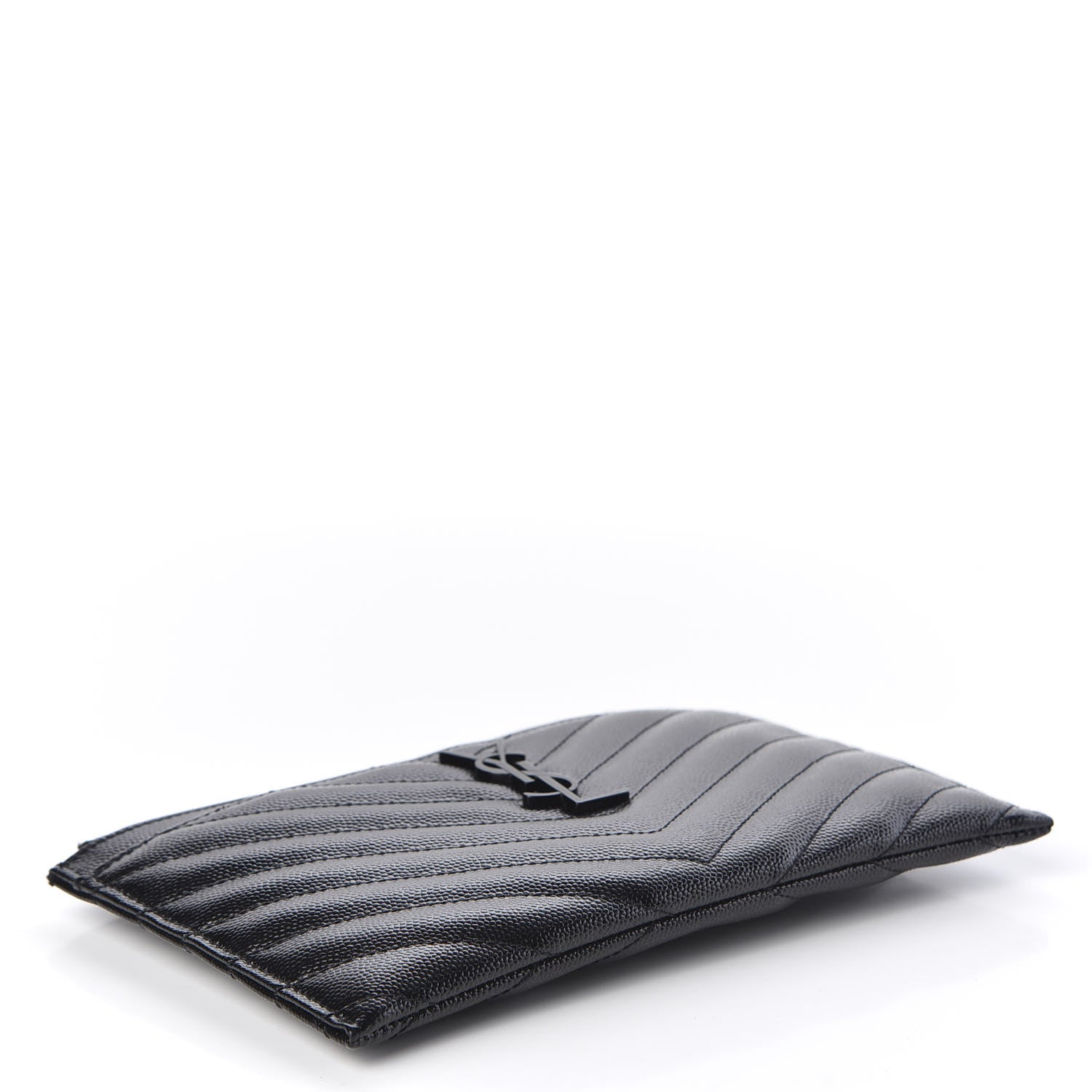 Saint Laurent Grain De Poudre Chevron Monogram Bill Pouch Black 3 of 8