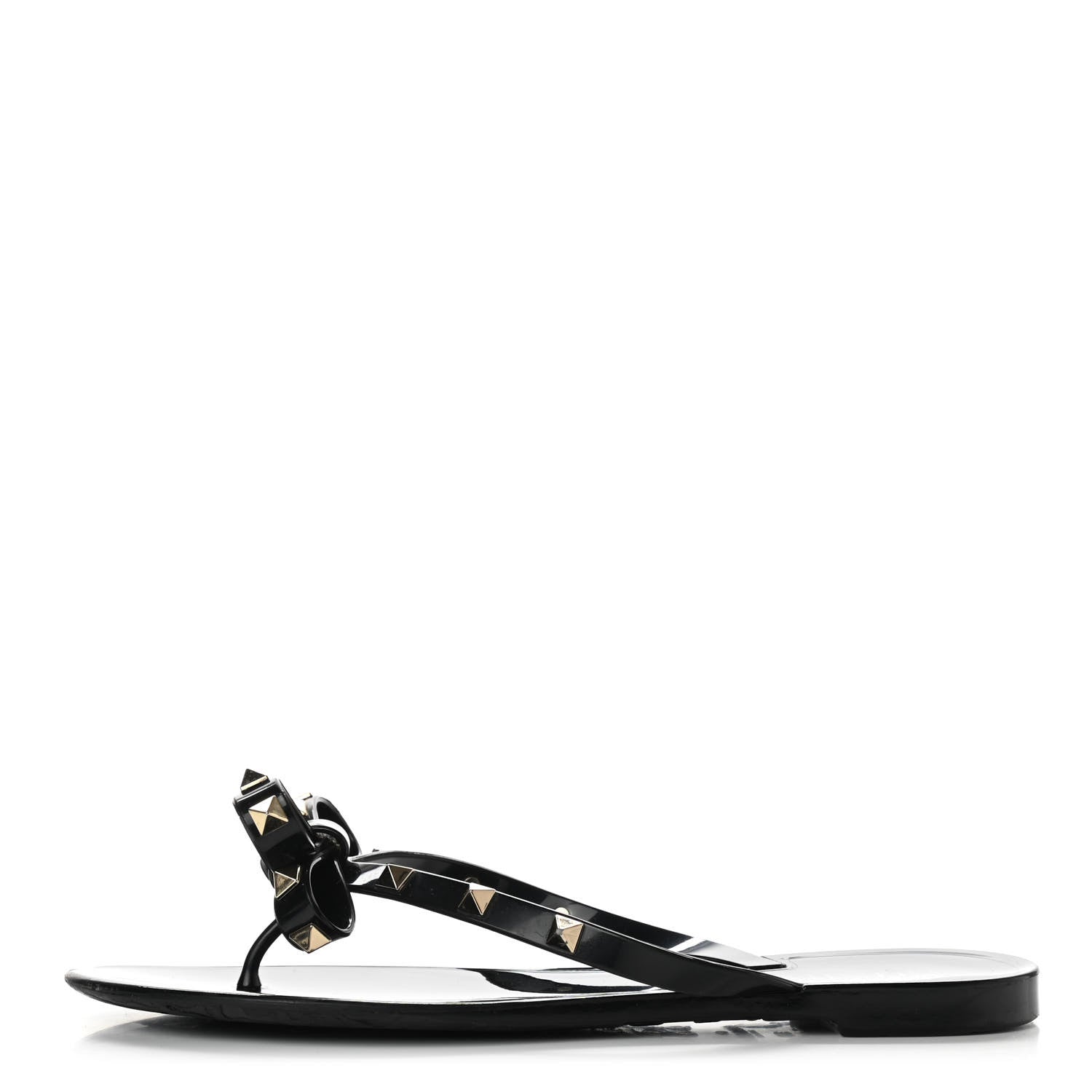 Valentino Garavani PVC Jelly Rockstud Bow Thong Sandals 38 Black 1 of 9