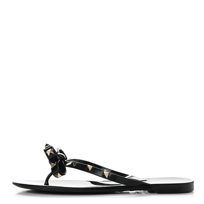 Valentino Garavani PVC Jelly Rockstud Bow Thong Sandals 38 Black 1 of 9