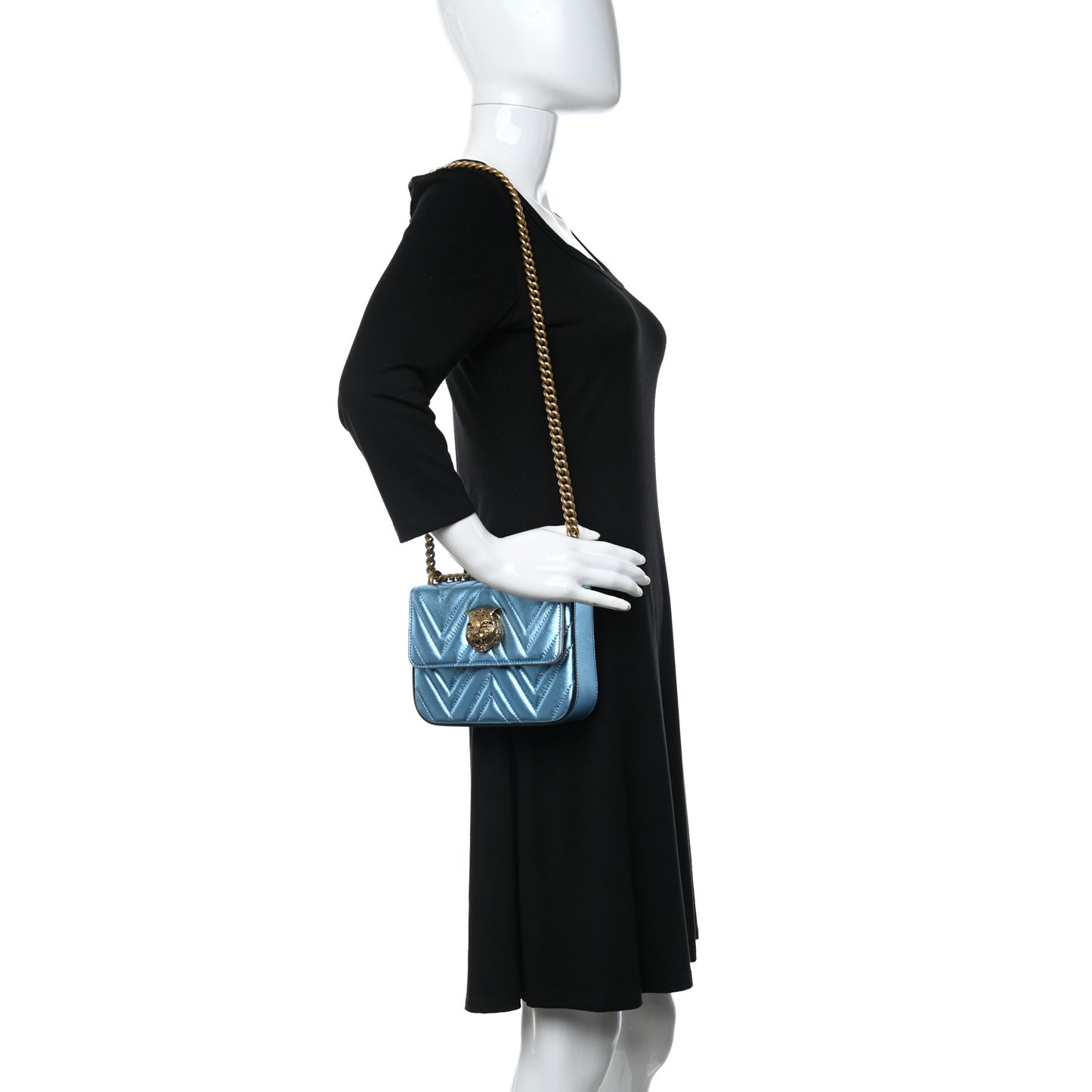 Metallic Nappa Matelasse Broadway Shoulder Bag Cielo