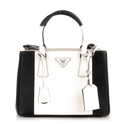 Prada Saffiano Lux Small Bi-Color Galleria Double Zip Tote Black White 1 of 7