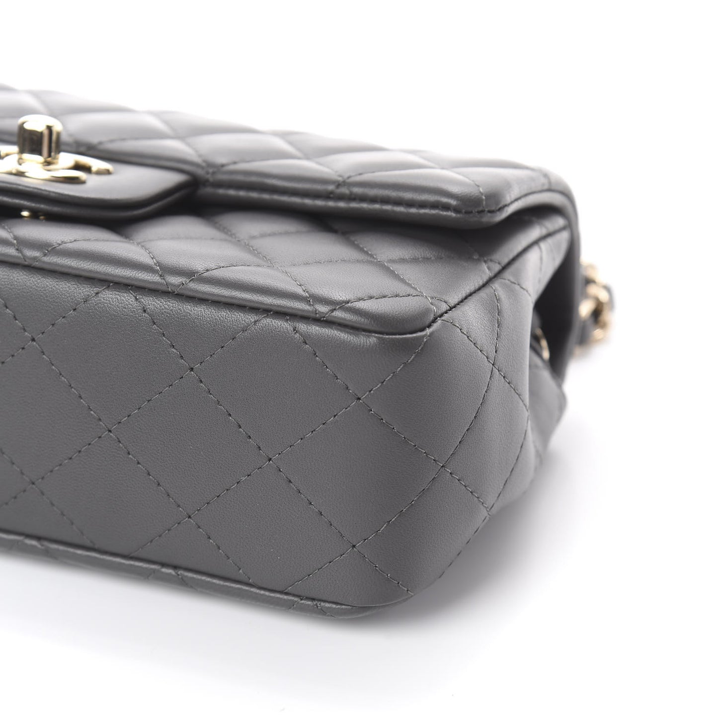Lambskin Quilted Mini Rectangular Flap Grey