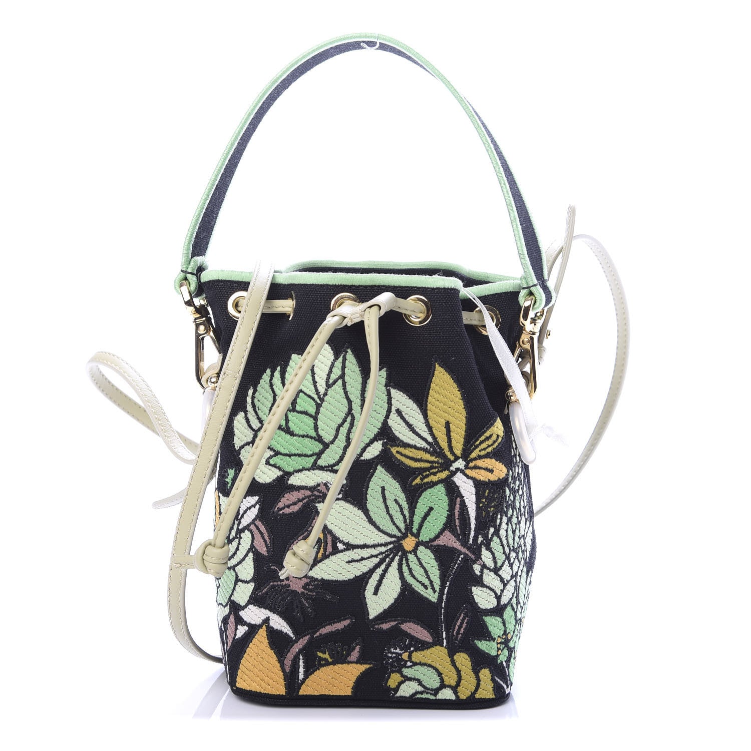 Fendi Canvas Vitello Century F is Fendi Psychedelic Flowers Embroidered Mini Mon Tresor Bucket Bag Verde Mandorlo Multicolor 1 of 8
