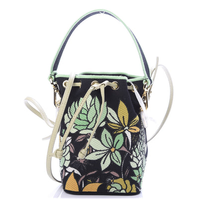 Fendi Canvas Vitello Century F is Fendi Psychedelic Flowers Embroidered Mini Mon Tresor Bucket Bag Verde Mandorlo Multicolor 1 of 8