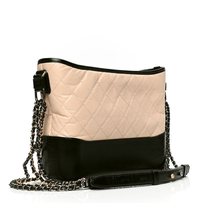 Chanel Aged Calfskin Quilted Medium Gabrielle Hobo Beige Black 2 of 4