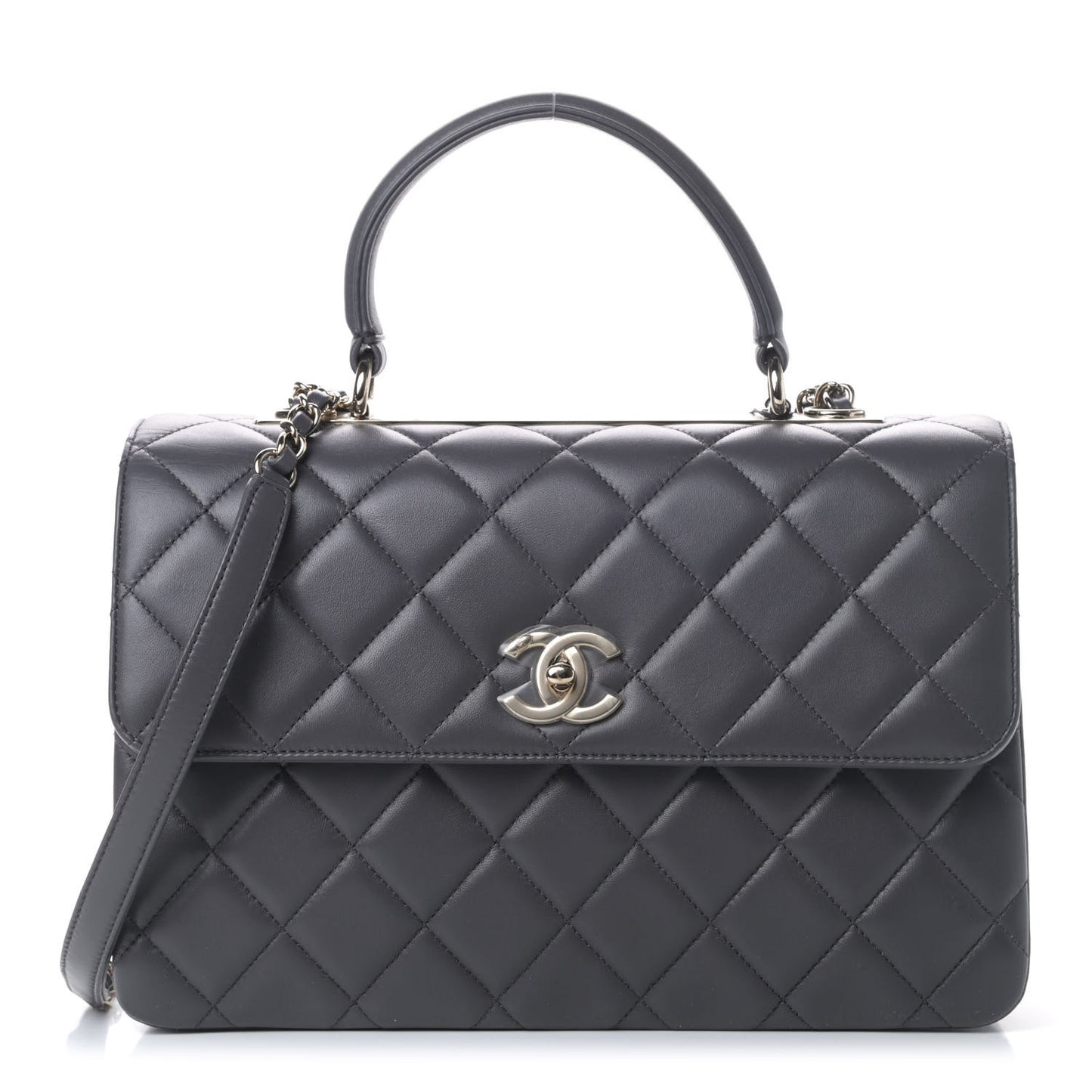Lambskin Quilted Medium Trendy CC Flap Dual Handle Bag Dark Grey