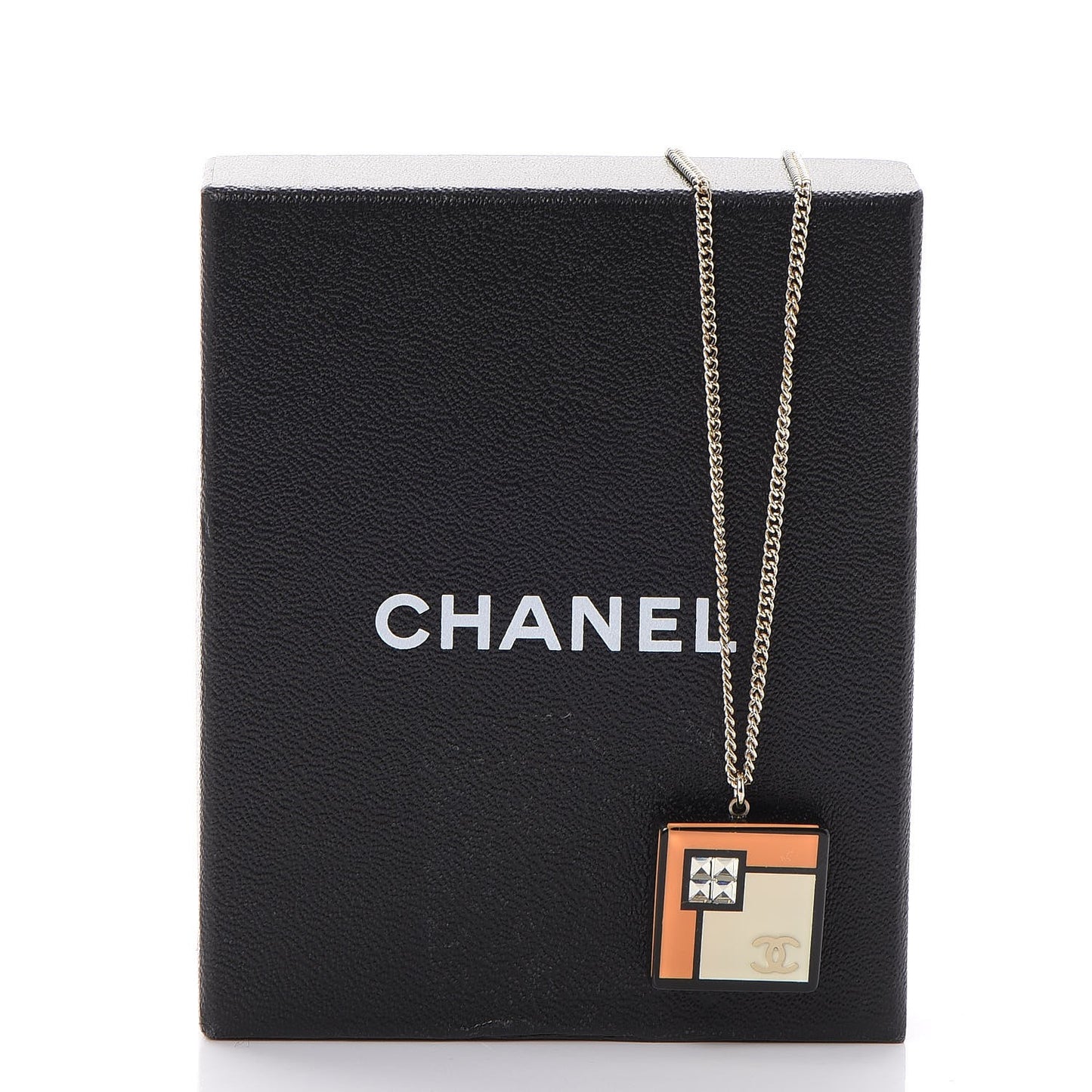 Resin Crystal Geometric Square Necklace White Black Orange