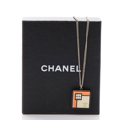 Chanel Resin Crystal Geometric Square Necklace White Black Orange 9 of 9