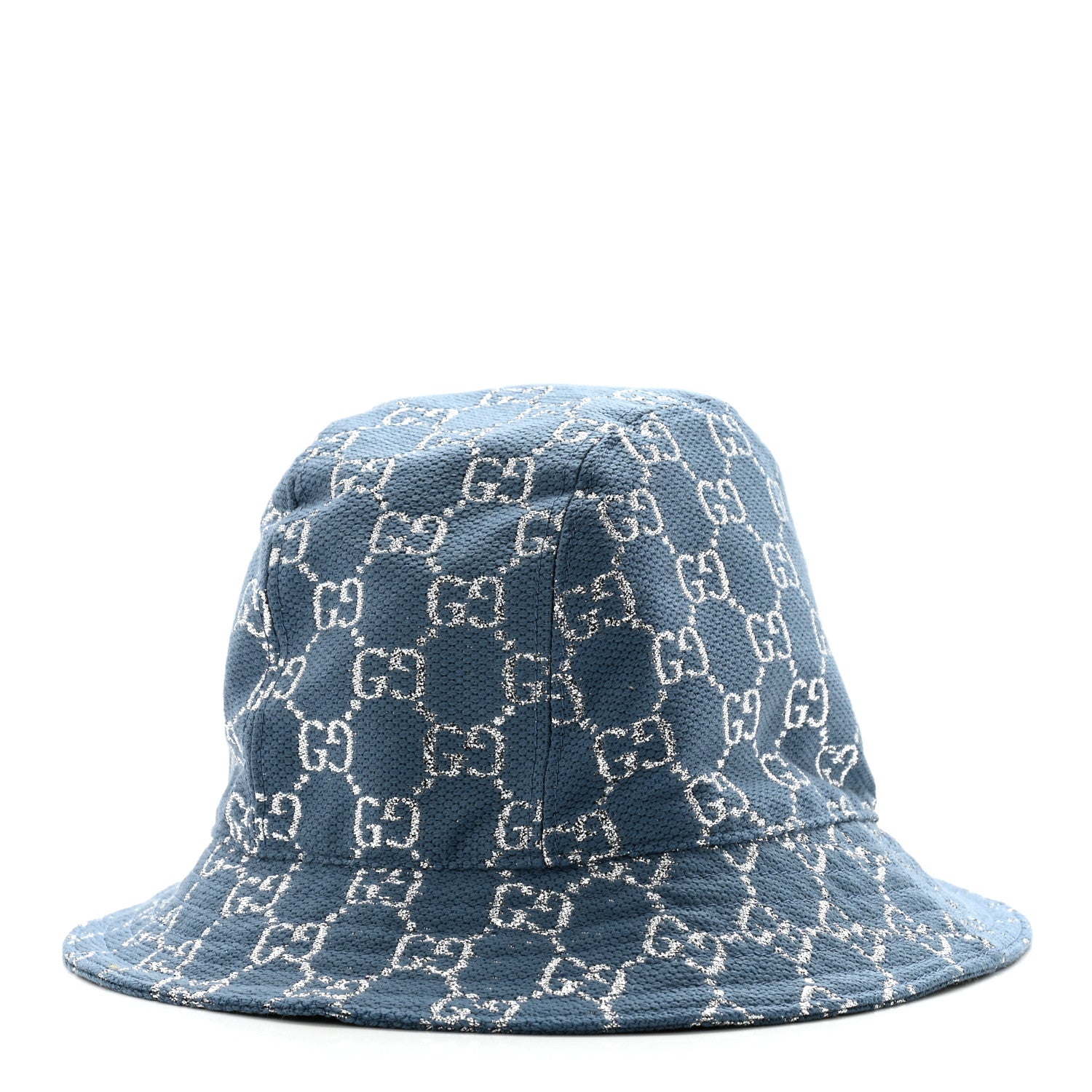 Gucci Canvas Lame GG Monogram Bucket Hat M Light Blue Silver 1 of 10