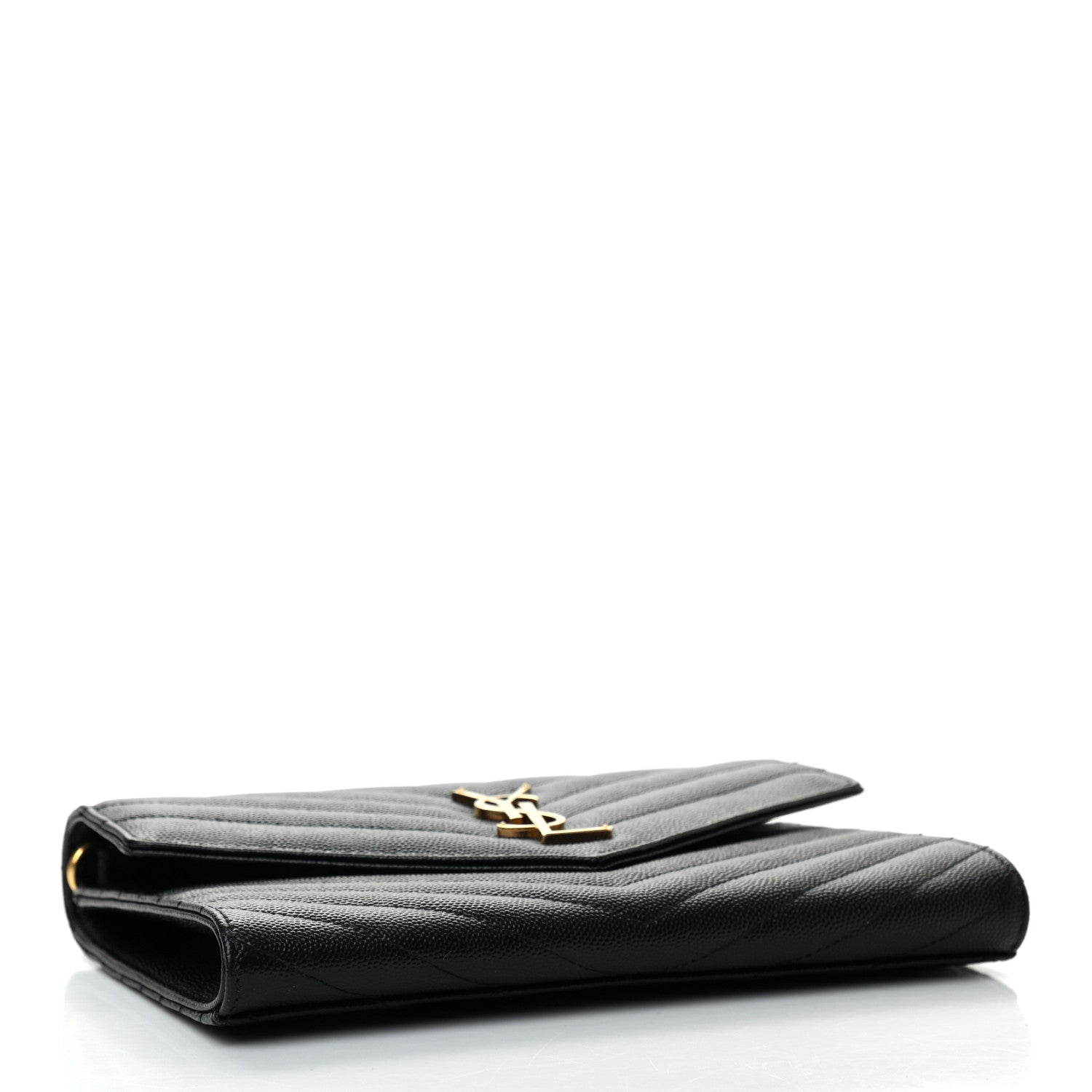 Saint Laurent Grain De Poudre Matelasse Chevron Monogram Envelope Clutch Black 4 of 7