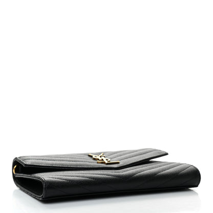 Saint Laurent Grain De Poudre Matelasse Chevron Monogram Envelope Clutch Black 4 of 7