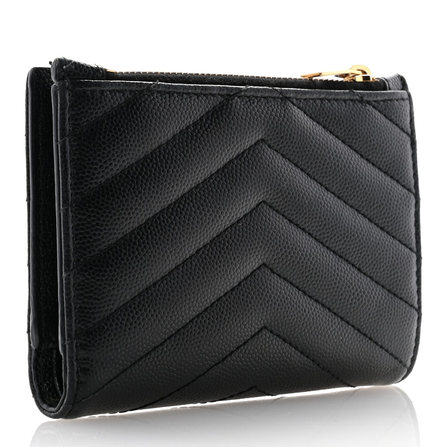 Grain De Poudre Matelasse Chevron Monogram Zipped Two-Part Wallet Black