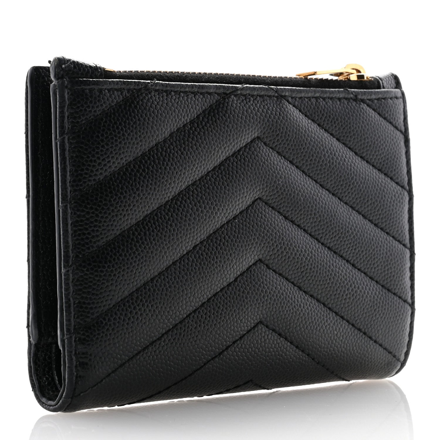 Saint Laurent Grain De Poudre Matelasse Chevron Monogram Zipped Two-Part Wallet Black 3 of 9