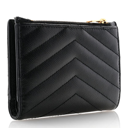 Saint Laurent Grain De Poudre Matelasse Chevron Monogram Zipped Two-Part Wallet Black 3 of 9