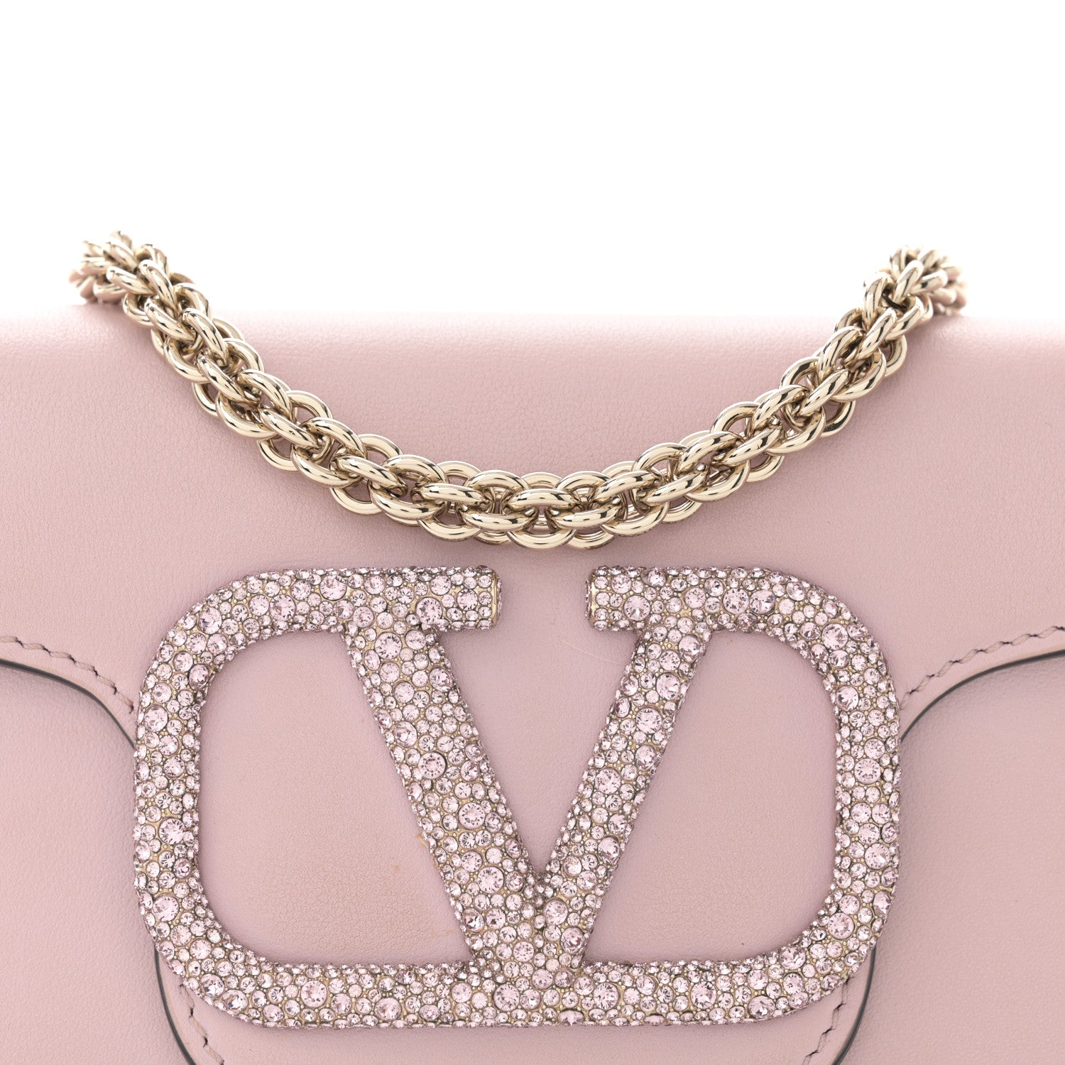 Valentino Garavani Calfskin Crystal Vlogo Small Loco Shoulder Bag Rose Cannelle 8 of 14