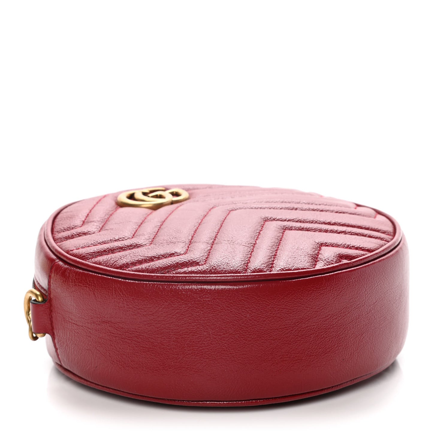 Glazed Calfskin Matelasse Heart Mini GG Marmont Round Shoulder Bag Romantic Cerise