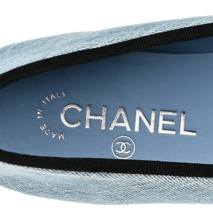 Chanel Denim Printed Quilt CC Cap Toe Ballerina Flats 39.5 Light Blue Dark Grey 8 of 10