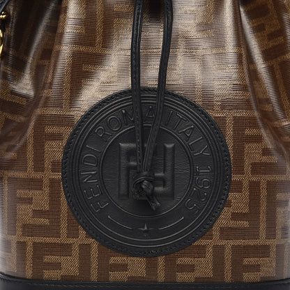 Fendi Glazed Fabric Vitello Grace F is Fendi FF 1974 Stamp Patch Grande Mon Tresor Bucket Bag Mogano Panna Black 11 of 11