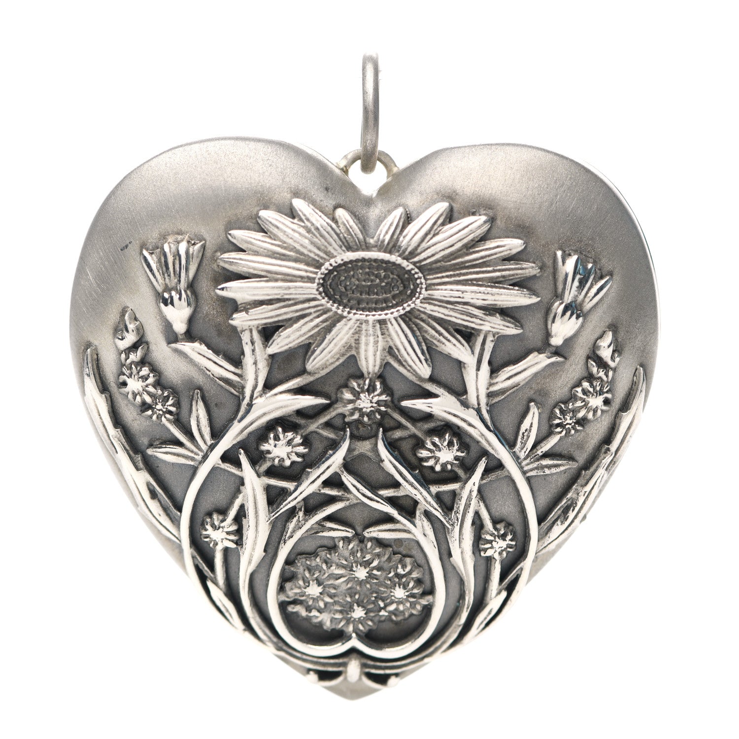 Tiffany Sterling Silver Large Ziegfeld Daisy Heart Locket Pendant 1 of 4