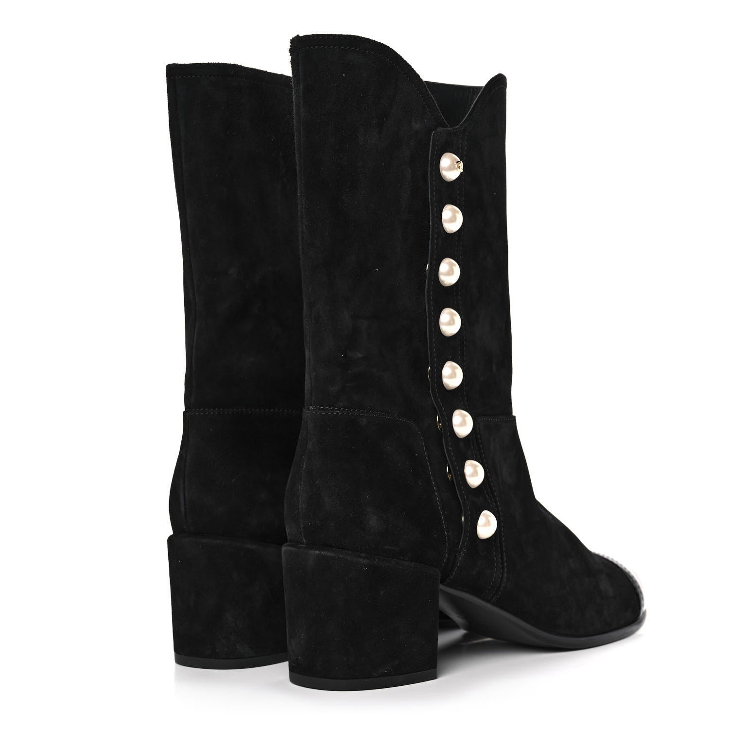 Chanel Suede Calfskin Patent Pearl Cap Toe Boots 41 Black 5 of 8