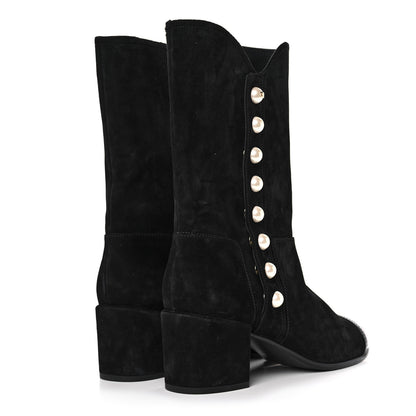 Chanel Suede Calfskin Patent Pearl Cap Toe Boots 41 Black 5 of 8