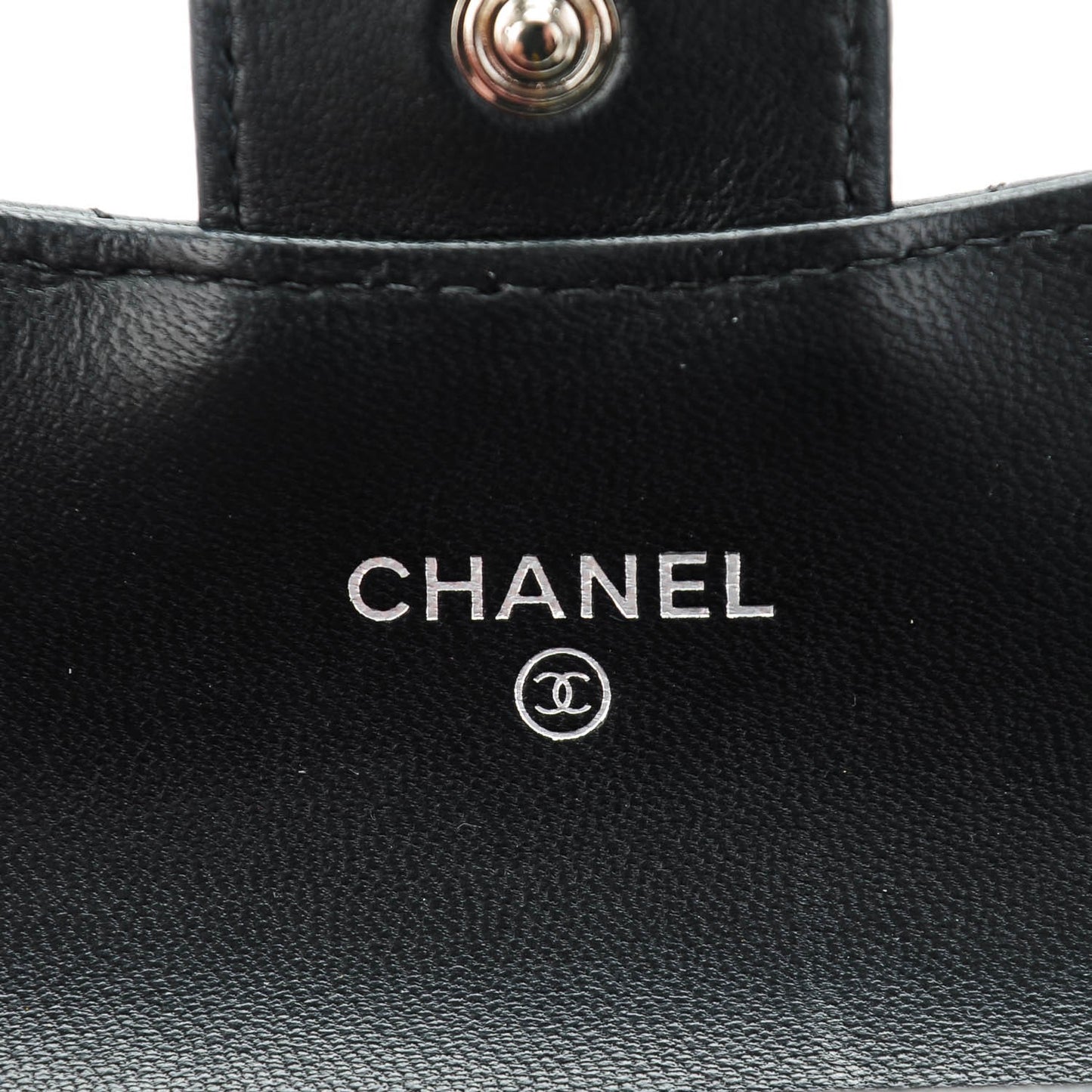 Lambskin Quilted Flap Card Holder Black