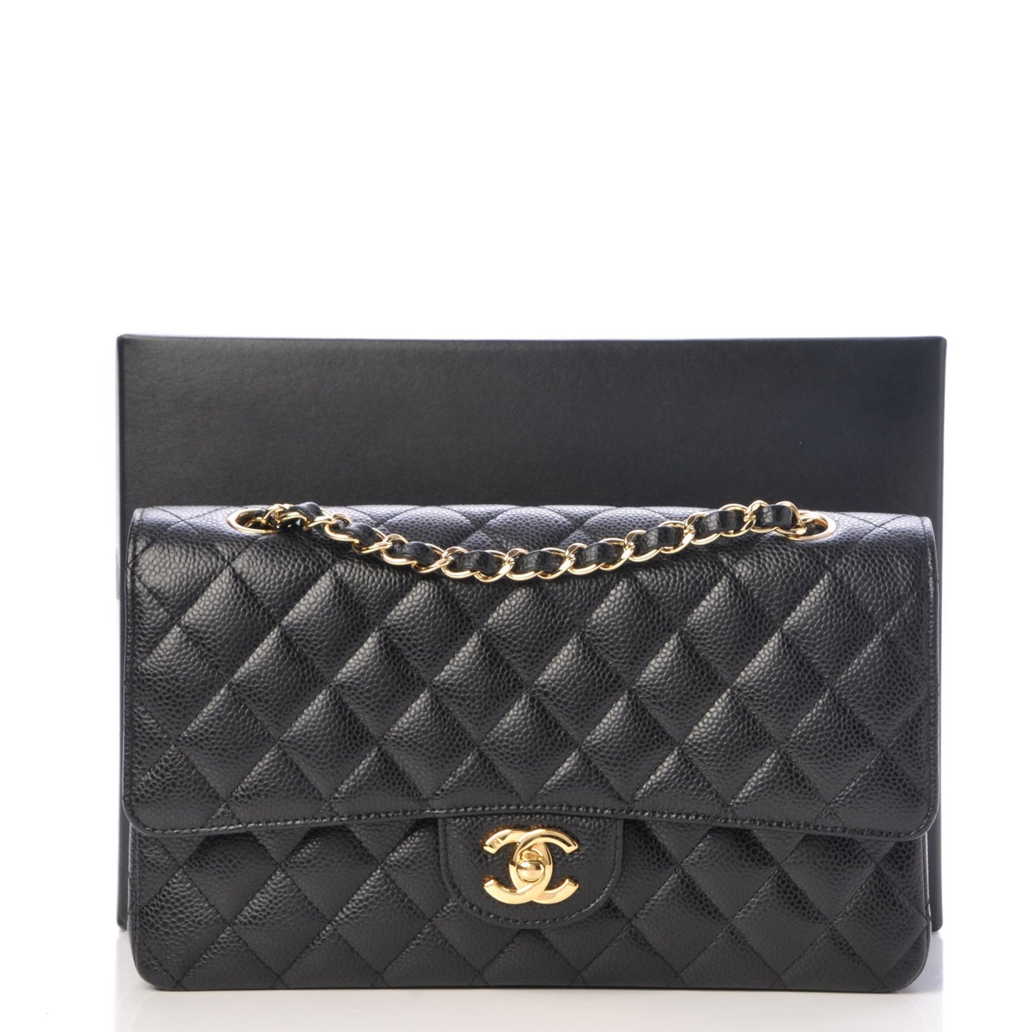 Caviar Quilted Medium Double Flap Black