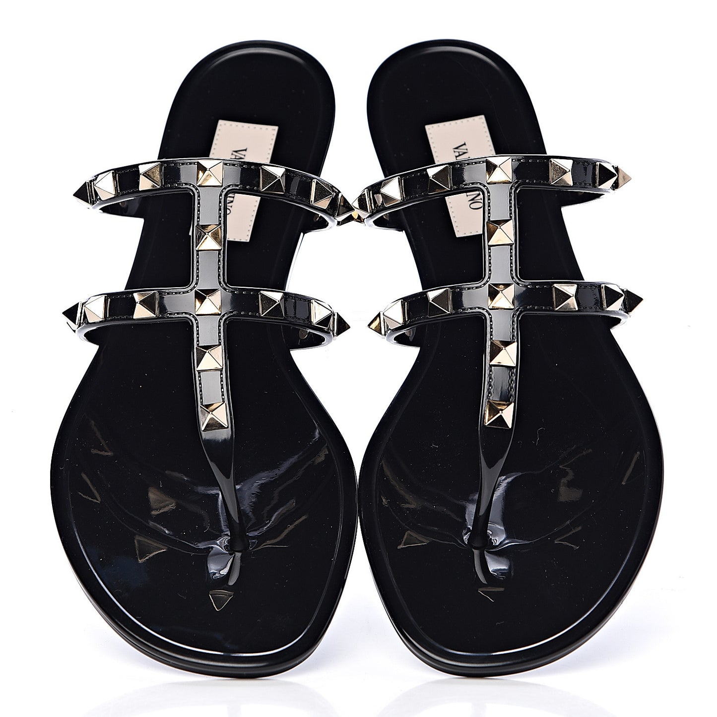 PVC Jelly Rockstud Caged Flat Thong Sandals 38 Black