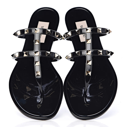 Valentino Garavani PVC Jelly Rockstud Caged Flat Thong Sandals 38 Black 7 of 9