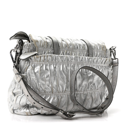 Prada Metallic Nappa Gaufre Messenger Tote Argento 3 of 9