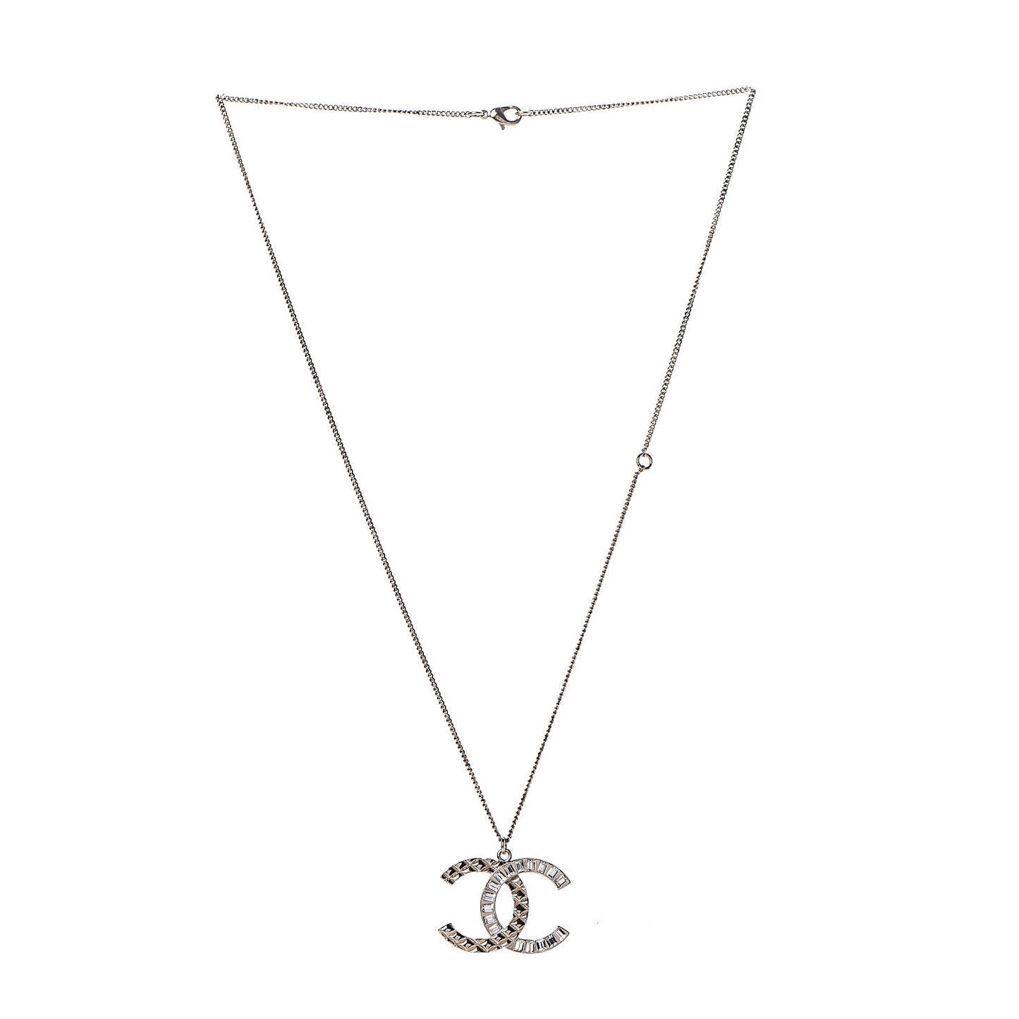 Baguette Crystal Quilted CC Pendant Necklace Gold