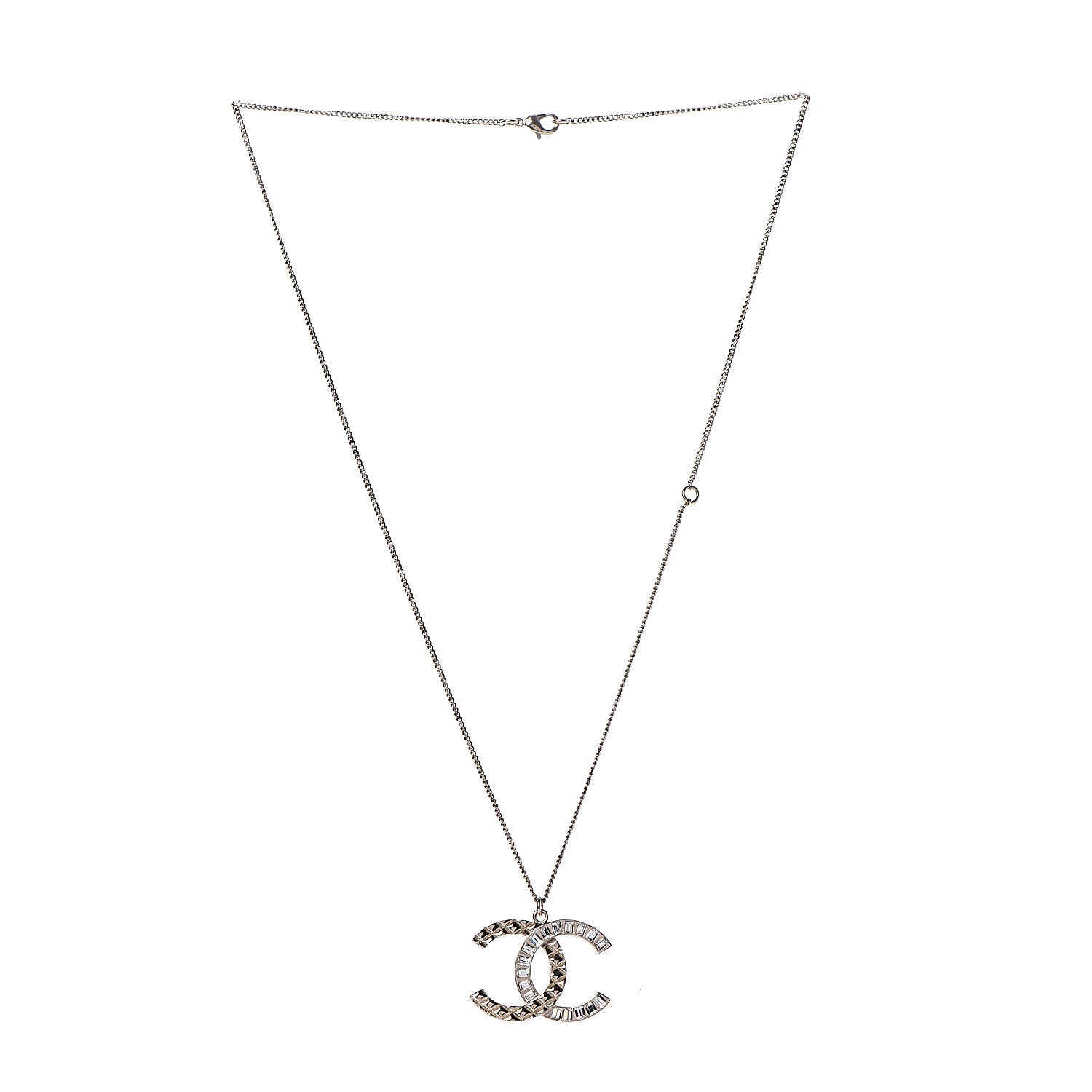 Chanel Baguette Crystal Quilted CC Pendant Necklace Gold 3 of 6